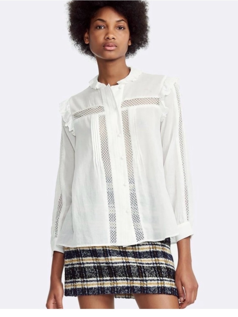 Maje Cameo Cotton Ruffled Blouse Shirt White Size 0 XS